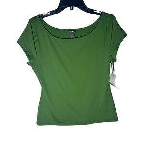 Worthington Blouse Women's Large Green Nylon‎ Spandex Short Sleeve Top NEW